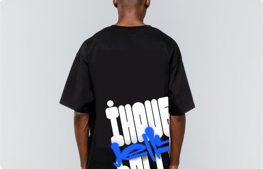 The black tee, front, with the mark.